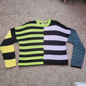 The Ragged Priest Chunky Mixed Stripe Sweater Black Purple Green Blue Size Small